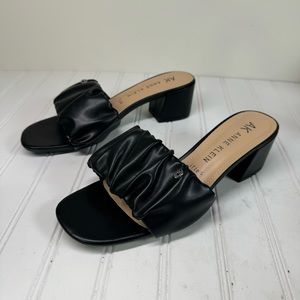 Anne Klein Ladessa black faux leather stack heeled slide sandals